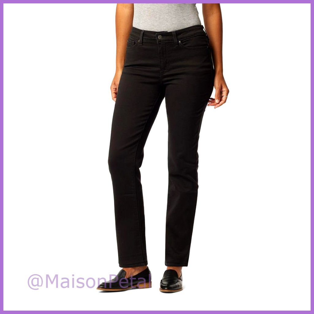 Mid-Rise Stretch Denim Straight Leg Jeans Modern Bootcut Fit